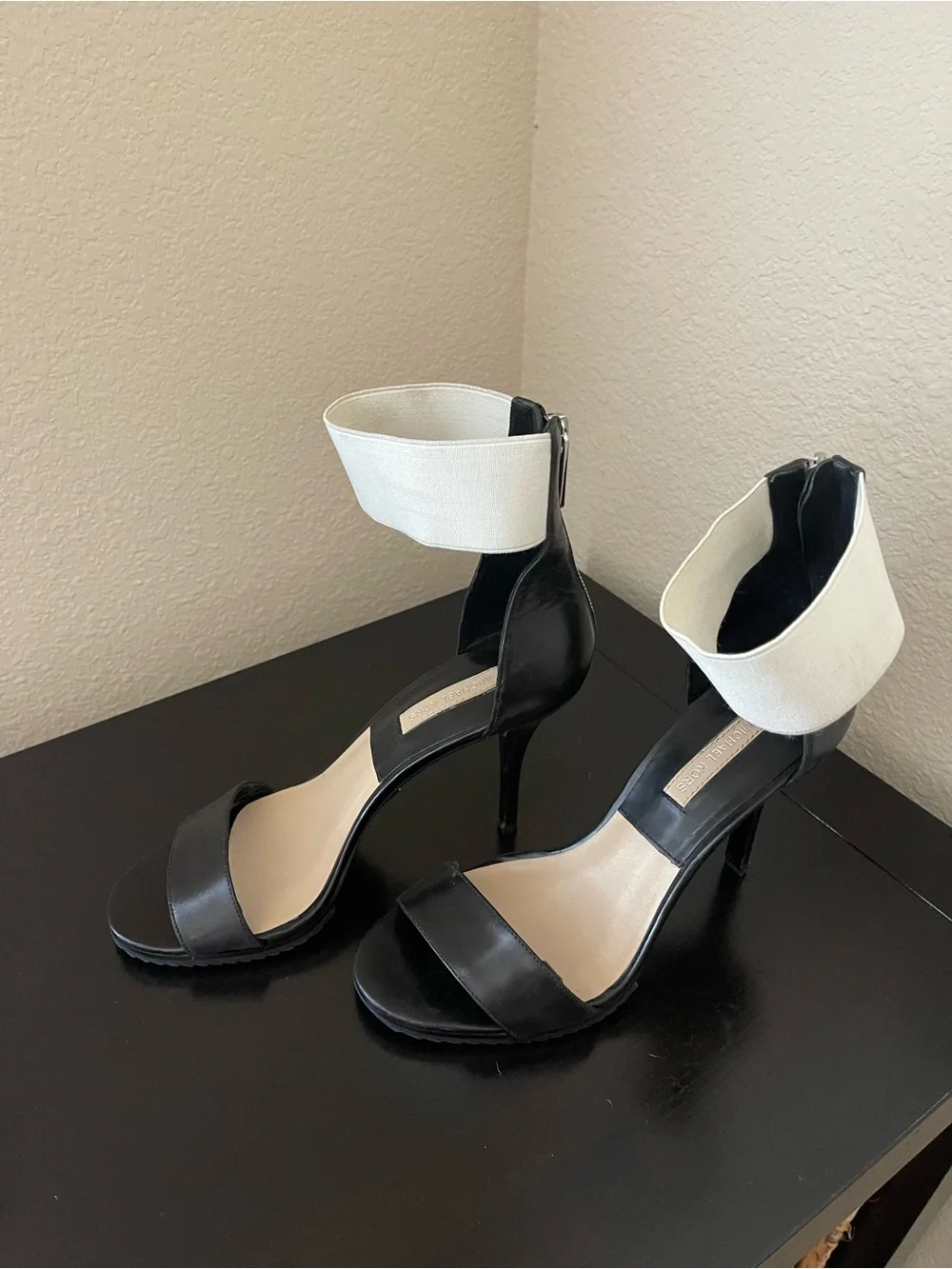 Michael Kors Black Heels with White Ankle Cuff